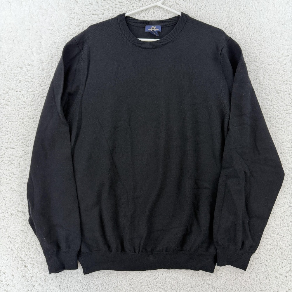 Brooks Brothers Sweater Mens Large Black Merino Wool Stretch Crewneck Pullover